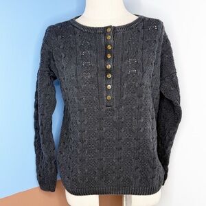 Vintage 90’s American Weekend Cable Knit Henley Sweater Charcoal Black Small